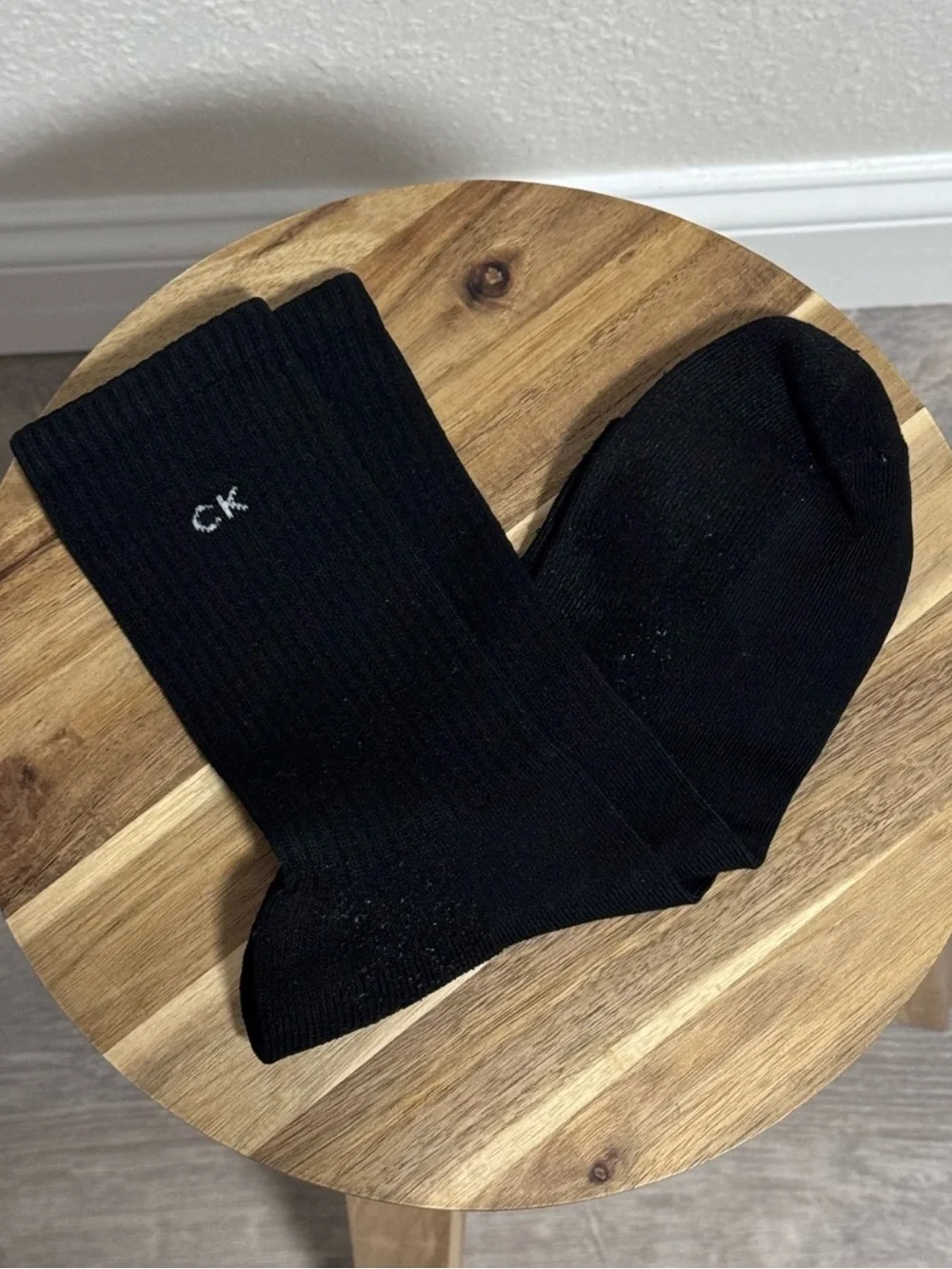 Calvin Klein Black Crew Socks Unisex CK Logo Soft Cotton Blend OSFM
